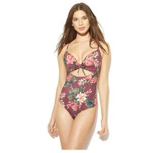 Shade & Shore One Piece Floral Swimsuit Burgundy Floral Women's Size 32B